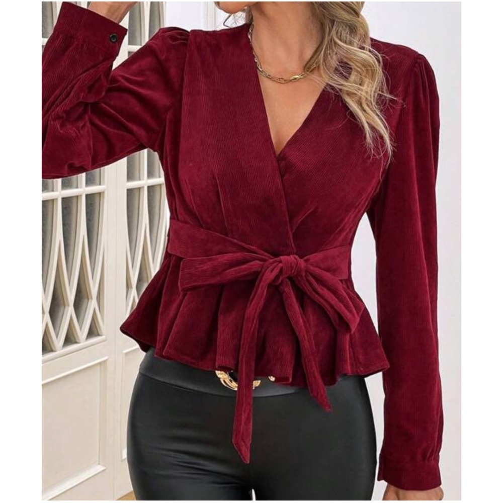 Classic Puff Long Sleeve Peplum Blouse - Picture 2 of 5